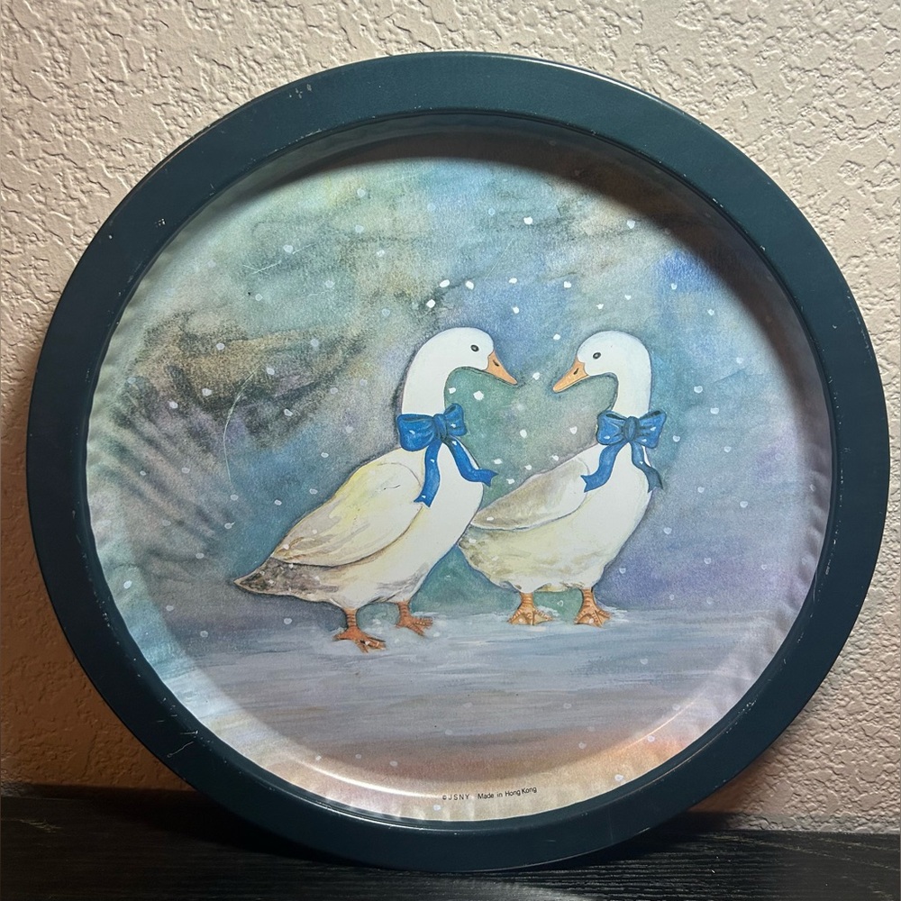 Vintage 80s JSNY Winter Holiday Geese Collectors Platter Blue